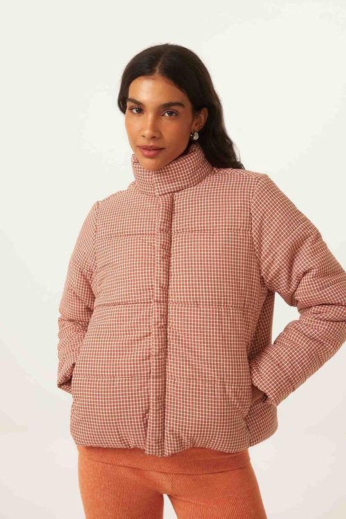 Casaco Puffer Xadrez Ferrugem Glória