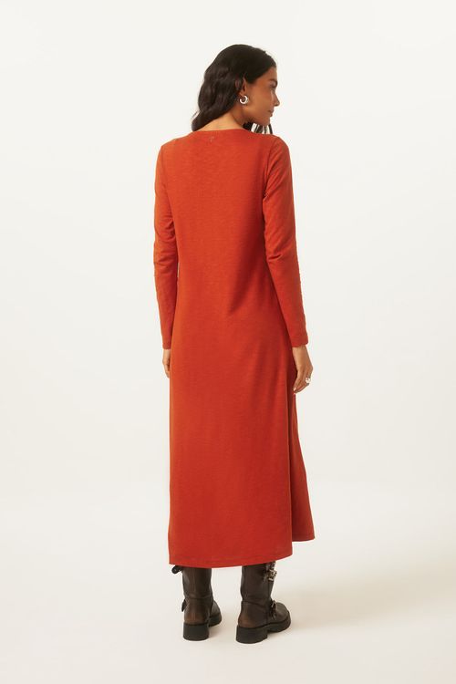 Vestido Evasê Ferrugem Algodão Paola