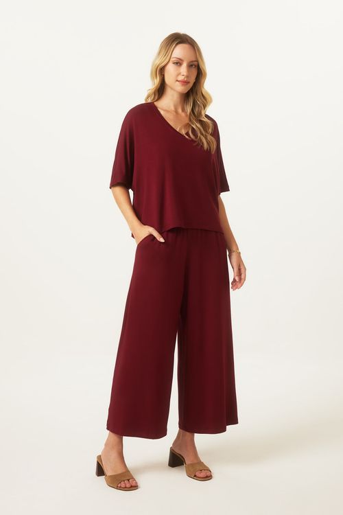 Calça Pantacourt Vinho Bambu