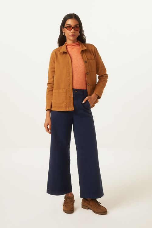 Calça Wide Leg Marinho Algodão Regina