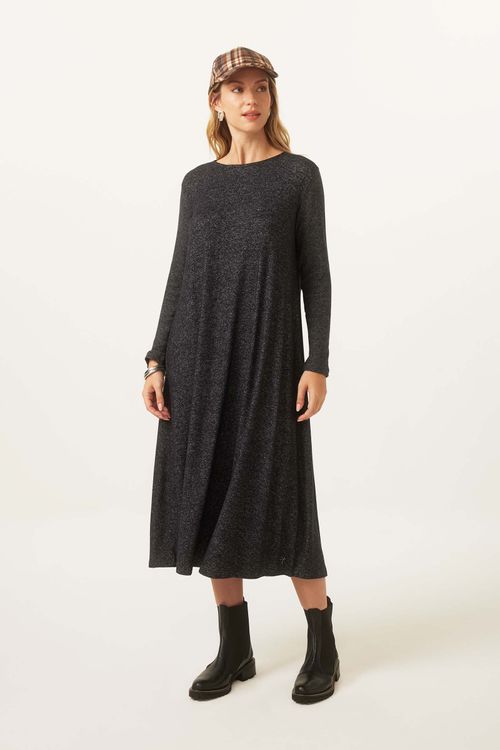 Vestido Evasê Flanelado Preto Jade