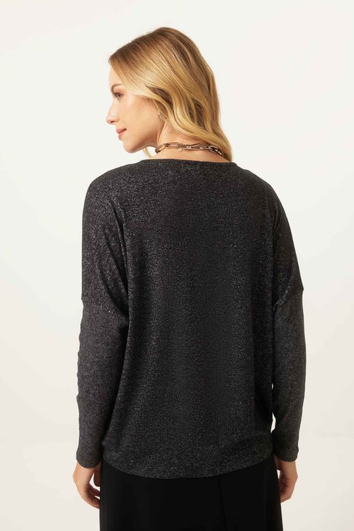 Blusa Ampla Flanelada Preto Jade