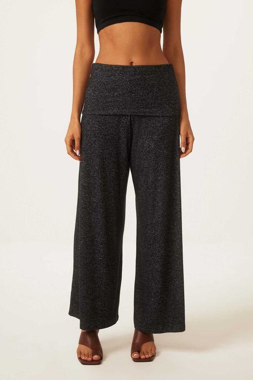 Calça Pantalona Flanelada Preto Jade