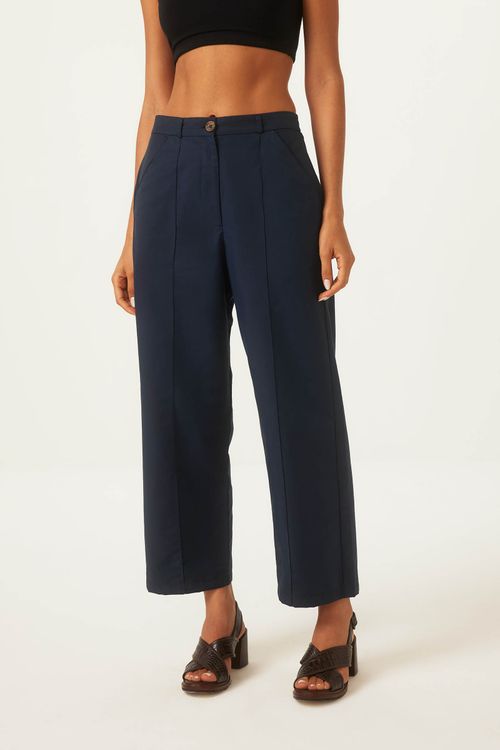 Calça Reta Marinho Algodão Danusa