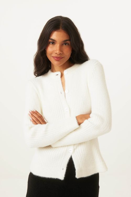 Casaco Canelado Off White Tricot Ilka