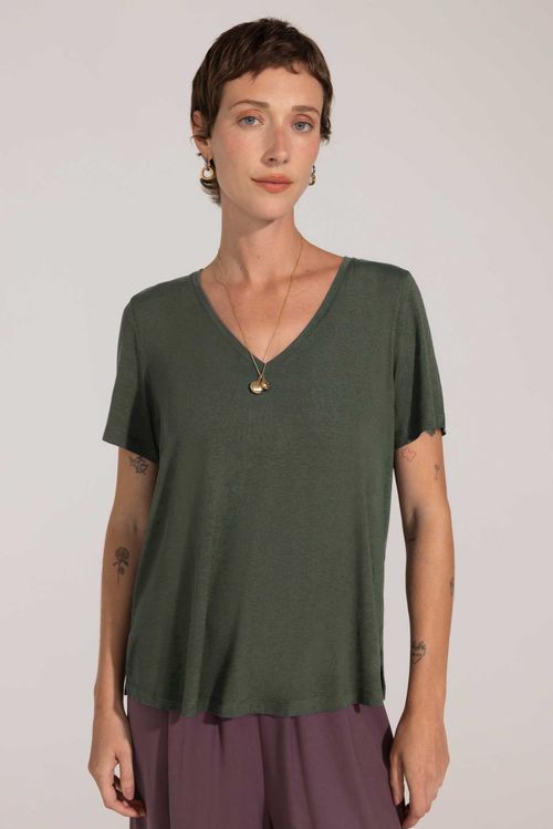 Blusa Decote V Verde Escuro Scarlet