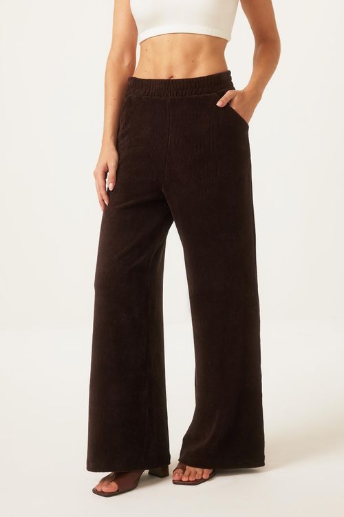 Calça Wide Leg Cotelê Marrom Heidi