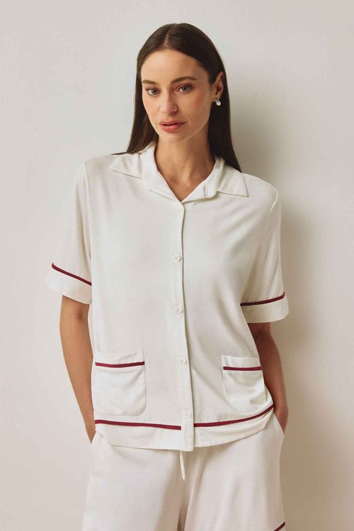 Pijama Curto Off White Bambu Ava