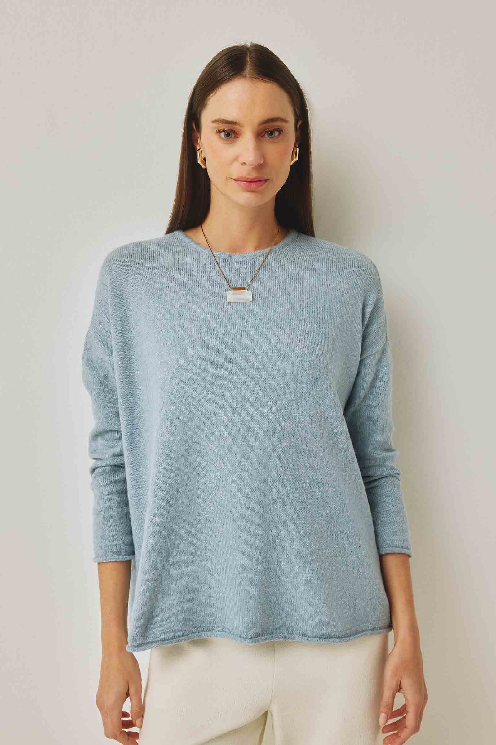 トップス 2024 YANTOR 0 Count Khadi Pullover Sweater Azul Claro Tricot London - Yogini