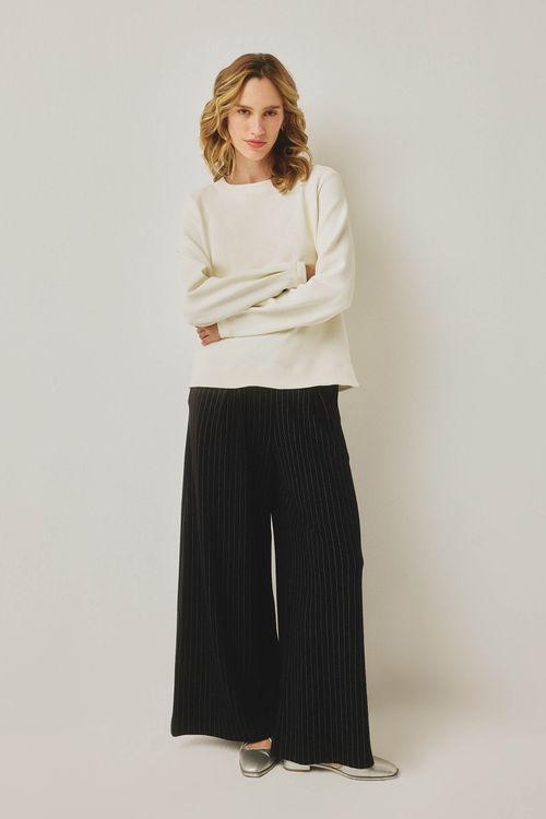 Calça Pantalona Risca Preta Eleonora