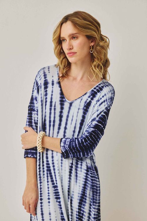 Vestido Manga ¾ Tie Dye Marinho Allie