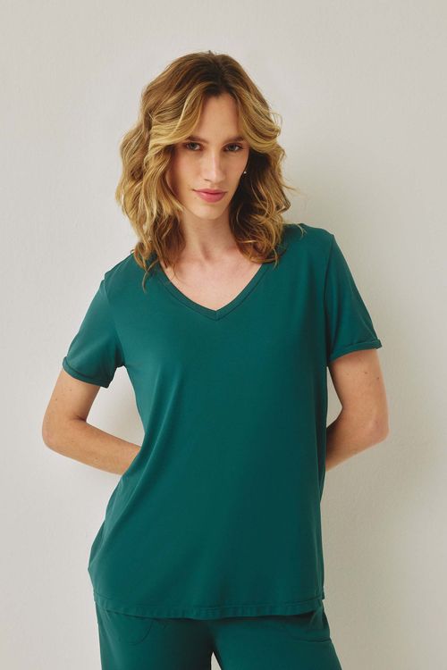 Camiseta Fitness Decote V Verde Dry Uv Rubi
