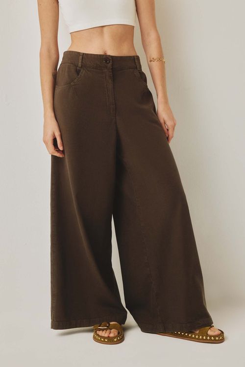 Calça Wide Leg Marrom Escuro Maxine