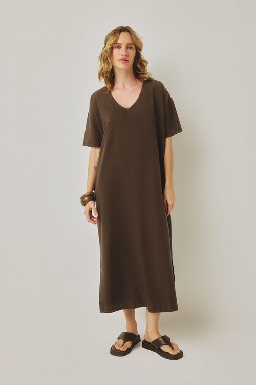 Vestido Midi Marrom Escuro Maxine
