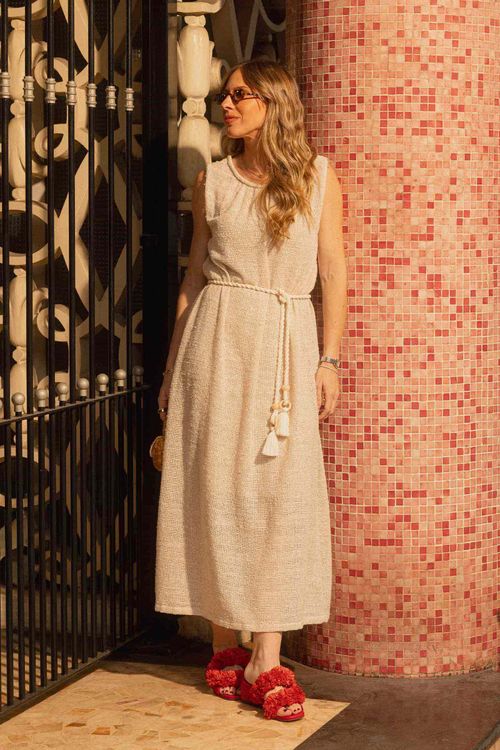 Vestido Tela Mescla Bege Collab Fischer