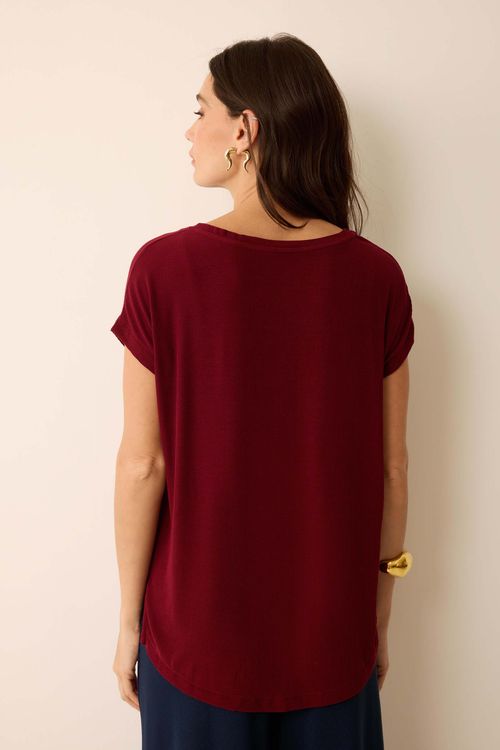 Blusa Decote V Bordô Canelado Bambu Comfort