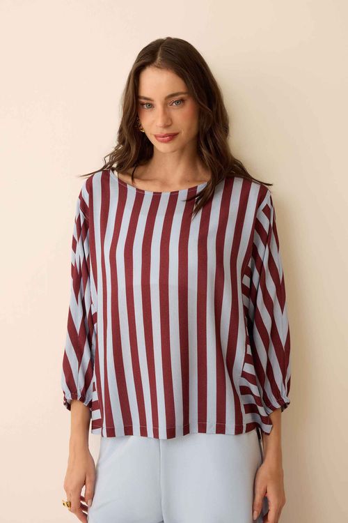Blusa Manga 3/4 Listrada Bordô Thea