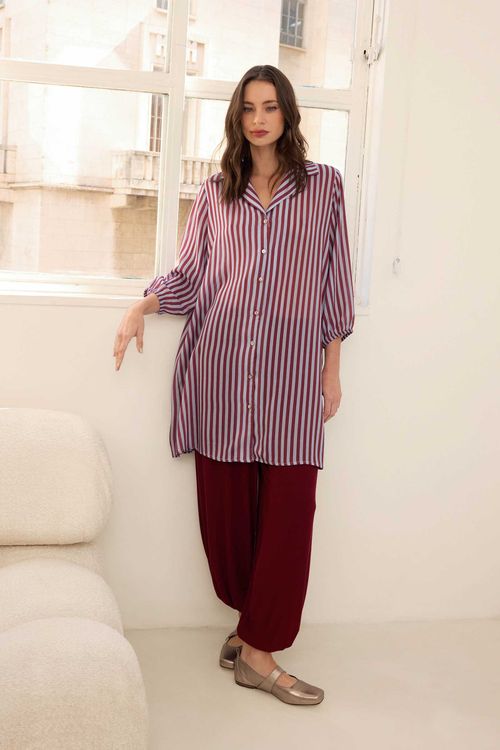 Vestido Chemise Listrada Bordô Aya