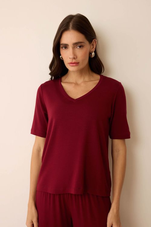 Blusa Decote V Bordô Bambu