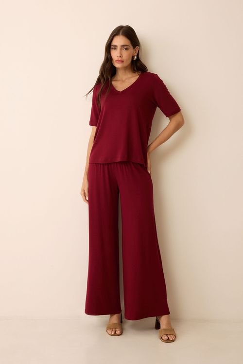 Calça Pantalona Bordô Bambu Deva