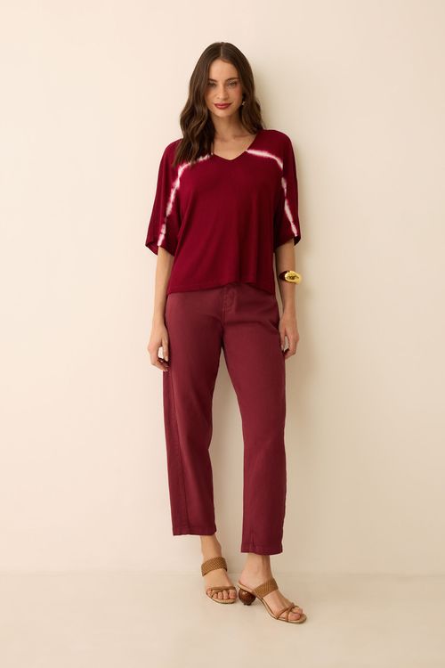 Calça Jeans Barrel Bordô Algodão Anelis