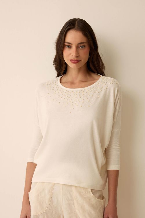 Blusa Handmade Off White Algodão Lyn