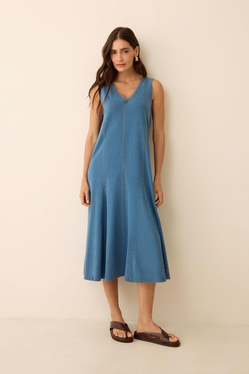 Vestido Regata Jeans Índigo Algodão Kaya