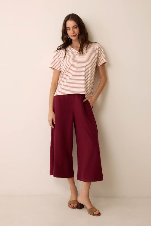 Calça Pantacourt Dye Bordô Linho Clarice