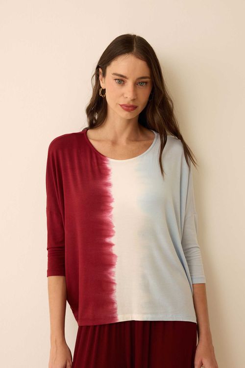Blusa Manga 3/4 Tie Dye Bordô Nívea