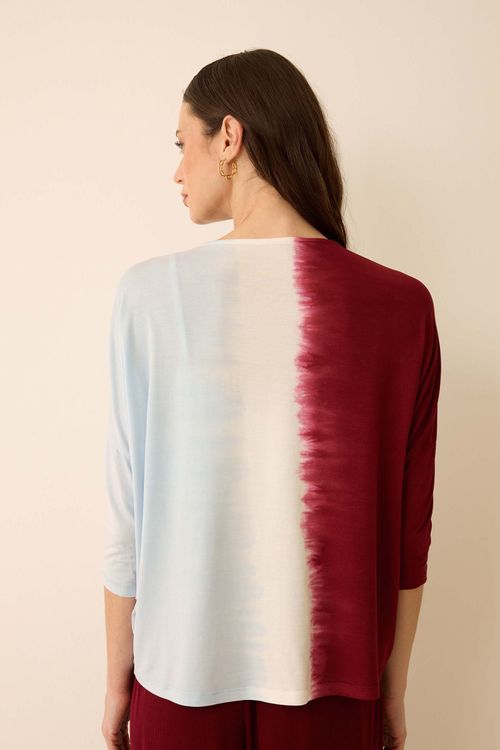 Blusa Manga 3/4 Tie Dye Bordô Nívea