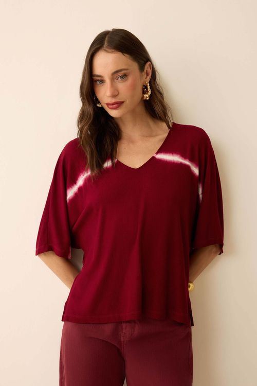 Blusa Decote V Tie Dye Bordô Gia