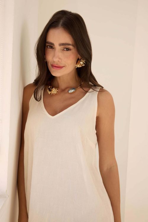 Vestido Regata Off White Algodão Graça
